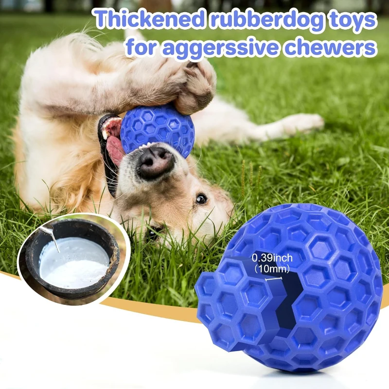 Indestructible Squeaky Dog Ball with High-Stretch and Durable Design, Interactive Chew Toy for Aggressive Chewers, 3" L x 3" W x 3" H, Bluei