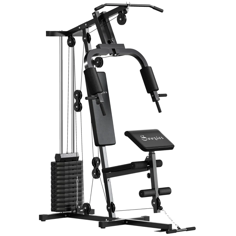 Soozier Home Gym Equipment Weight Training Machine, Multifunction Workout Machine with 143lbs Weight Stack for Full Body Workout and Strength Training, Black