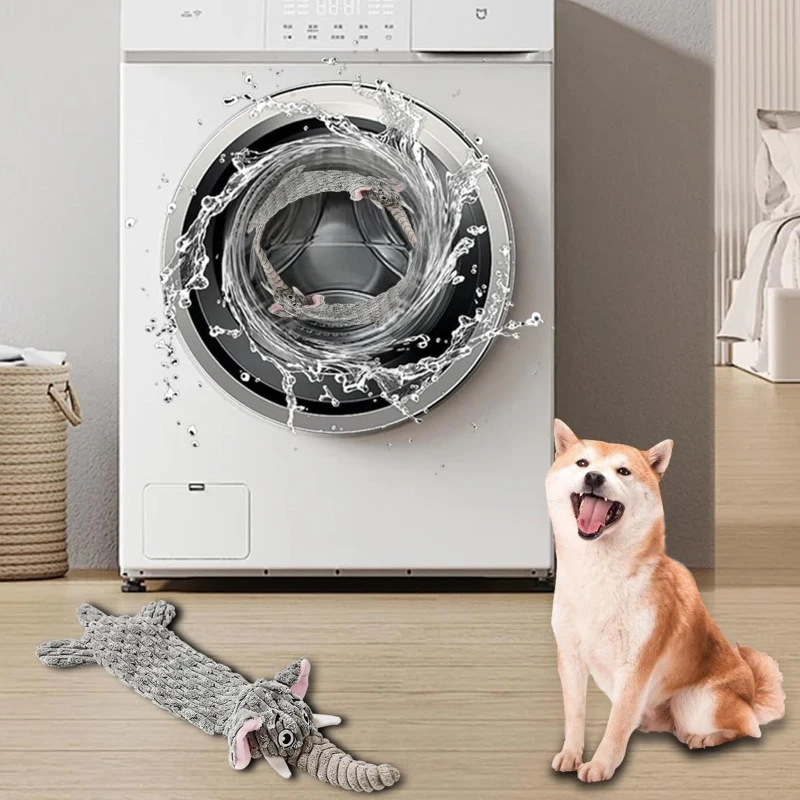 Squeaky Plush No Stuffing Crinkle Dog Toy for All Breed Sizes, Interactive Puppy Teething Water Bottle Chew Toy, 9" L x 1" W x 18" H, Gray