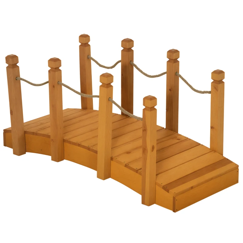 Outsunny 4FT Wooden Garden Bridge Arc Footbridge with Hemp Rope Railings & Solid Fir Construction, Orange
