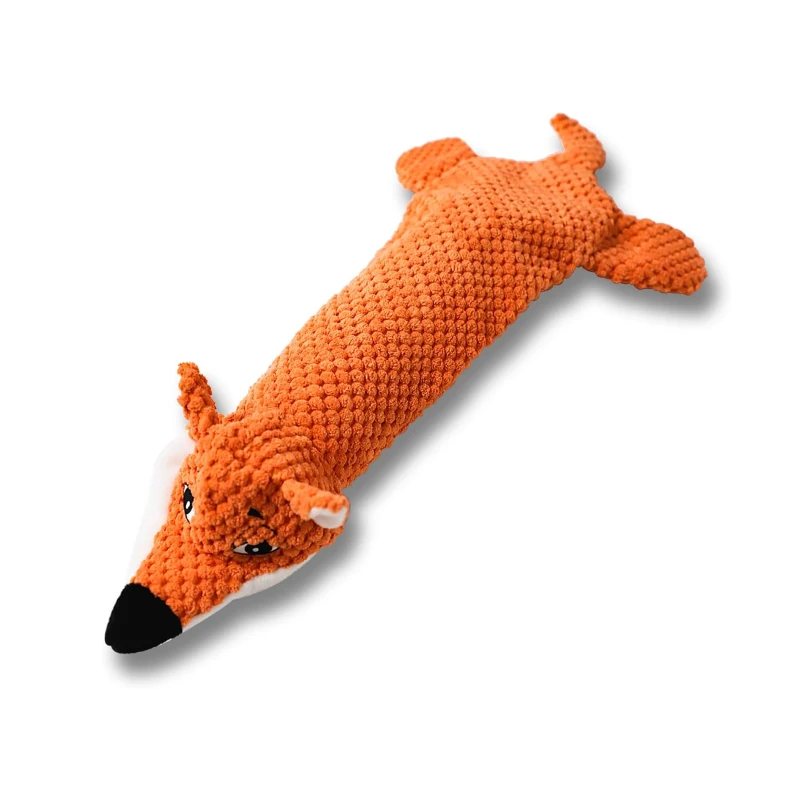 Squeaky Plush Dog Toy for All Breeds, Water Bottle Compatible, No Stuffing Crinkle Interactive Chew Toy, 9" L x 1" W x 18" H, Orange