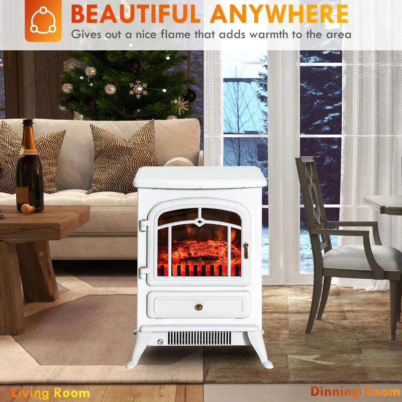 HOMCOM Fireplace Stove, Electric Fireplace Heater with Realistic LED Flames and Logs, 725W/1450W, White