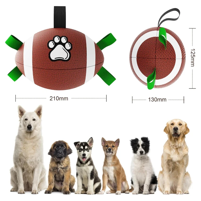 Dog Soccer Ball with Durable Water-Resistant Design, Interactive Tug-of-War Toy for Small and Medium Dogs, 8" L x 5" W x 5" H, Brown