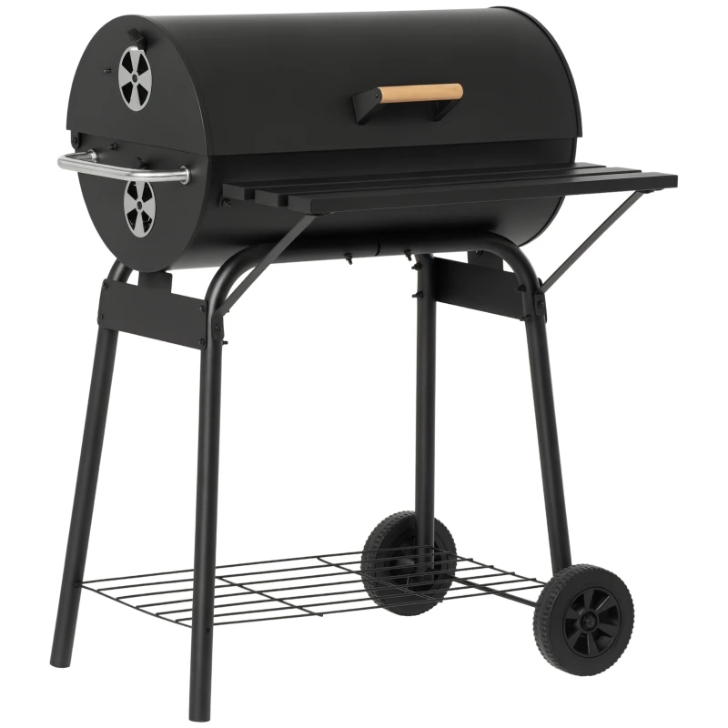 Outsunny 30" Charcoal Barbecue Grill with Wheels Outdoor Barbecue with Adjustable Charcoal Rack, Storage Shelf, Wheel, for Garden Camping Picnic