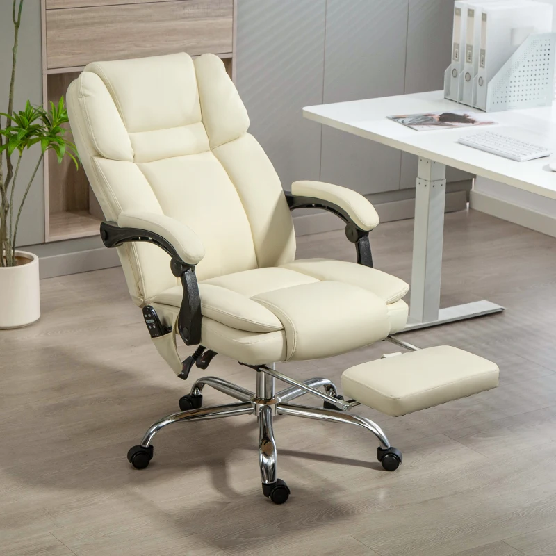 Vinsetto Massage Office Chair, Reclining Executive Office Chair with 6-Point Vibration, Footrest and High Back, White