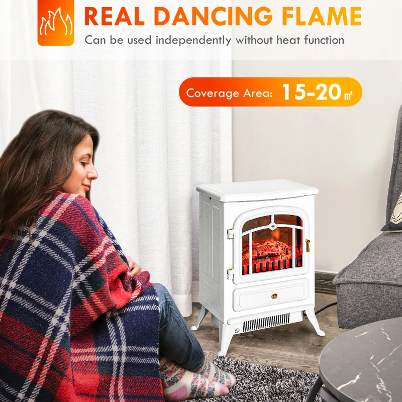 HOMCOM Fireplace Stove, Electric Fireplace Heater with Realistic LED Flames and Logs, 725W/1450W, White