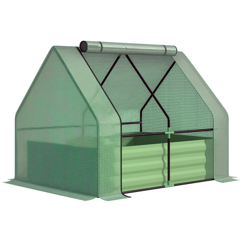 Outsunny Steel Outdoor Raised Garden Bed with Greenhouse,Cover, Roll Up Door, Dual Use, 50"x37.4"x36.2", Green