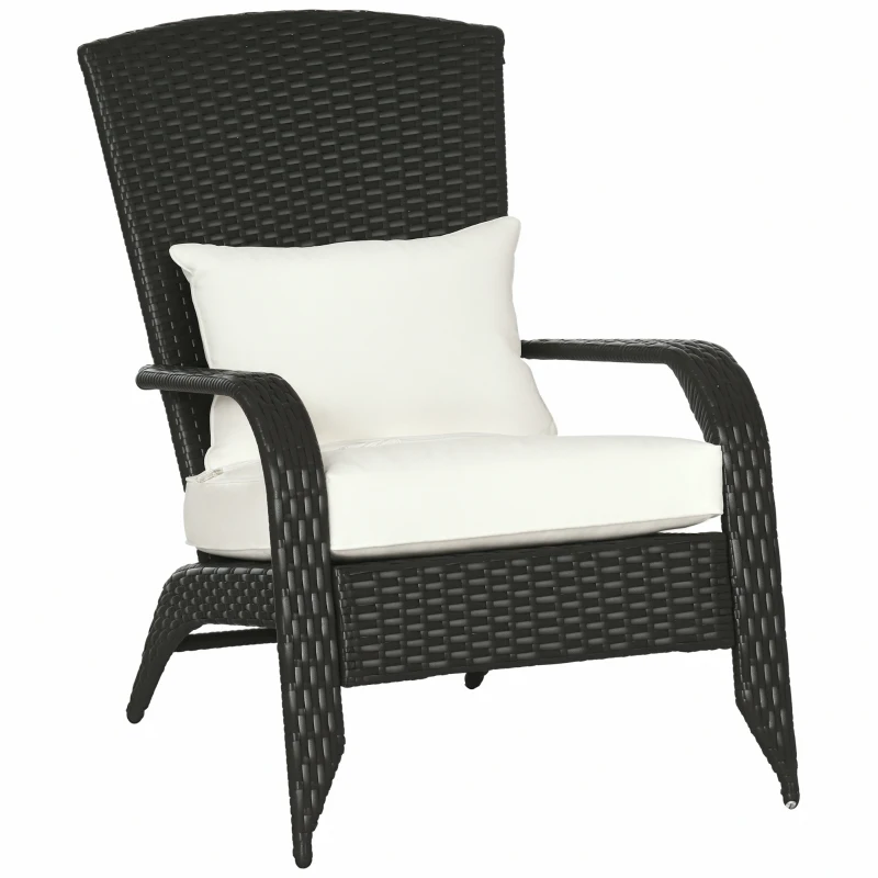 Outsunny Patio Wicker Adirondack Chair, Outdoor Rattan Muskoka Chair with Cushions for Patio, Garden, Backyard, Cream