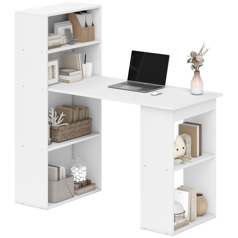 HOMCOM Computer Desk, Hutch Desk with 6-Tier Storage Shelves