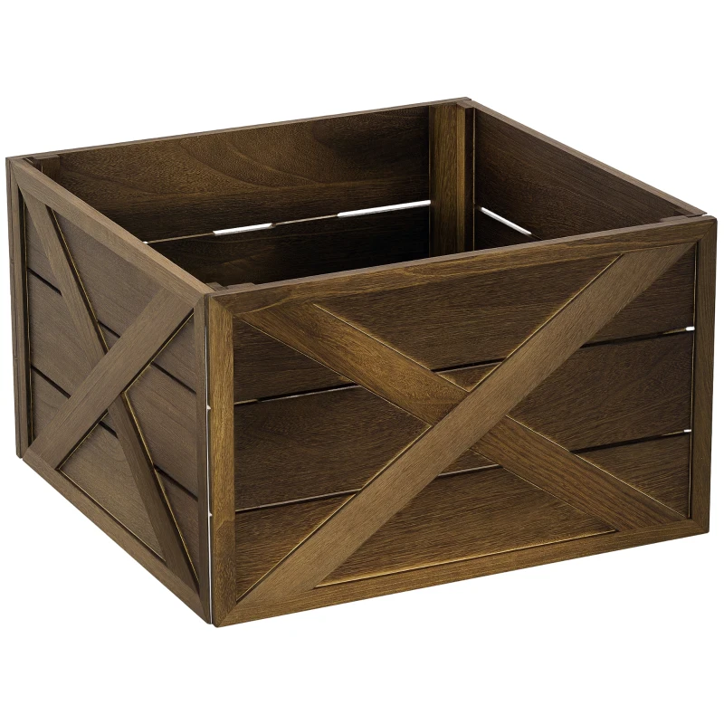 HOMCOM 24" Farmhouse Christmas Tree Base Cover Wooden Christmas Tree Collar Box Home Decoration, Dark Distressed Wood Finish