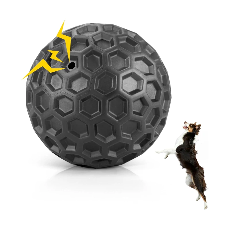 Tough Chew Toys with Teeth Cleaning Texture, High Elasticity, Squeaky Dog Balls for Aggressive Chewers, 3" L x 3" W x 3" H, Black
