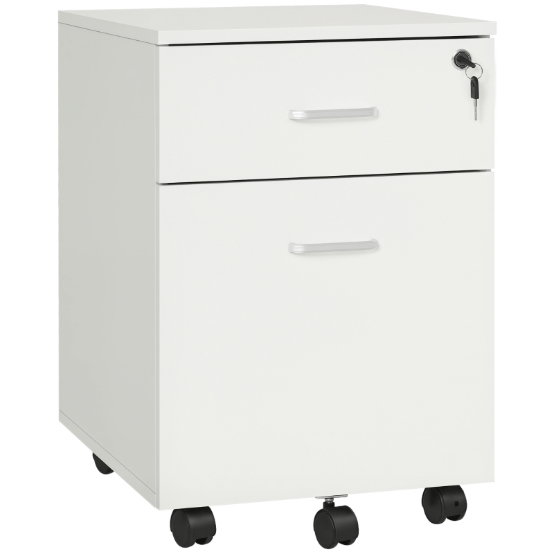 Vinsetto 2 Drawer File Cabinet with Lock and Keys, Mobile Vertical Filing Cabinet with Wheels and Drawers, Home Office Cabinet, White