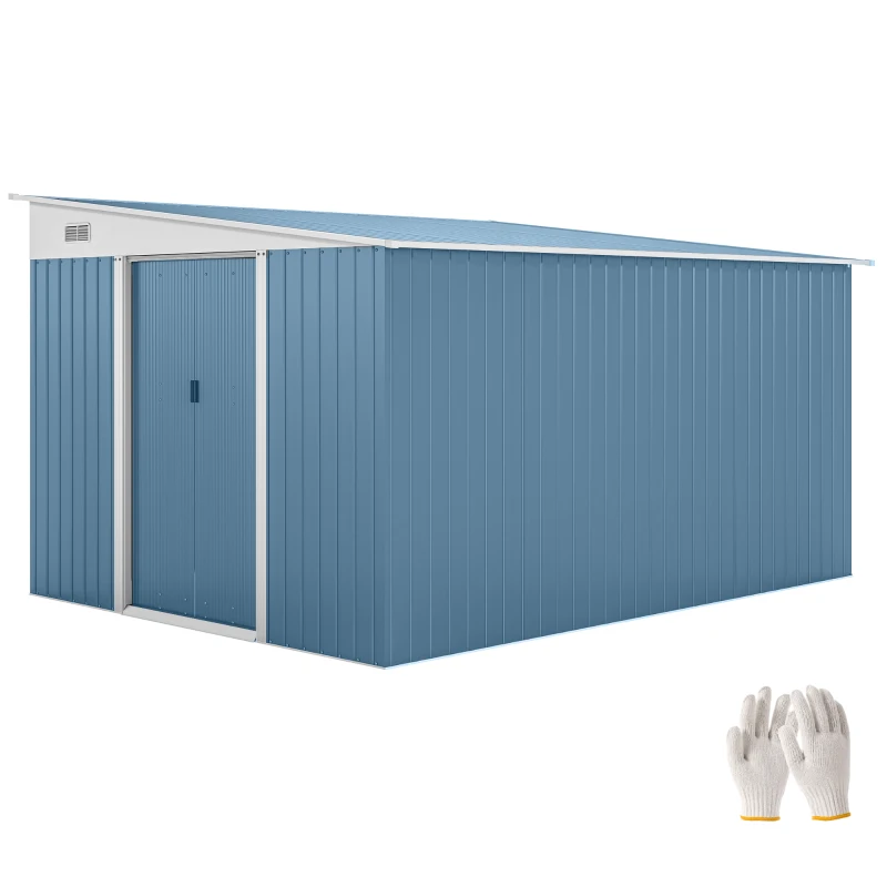Outsunny 11' x 9' Metal Outdoor Storage Shed, Tool House with Double Lockable Doors for Backyard, Patio, Lawn, Garage, Blue