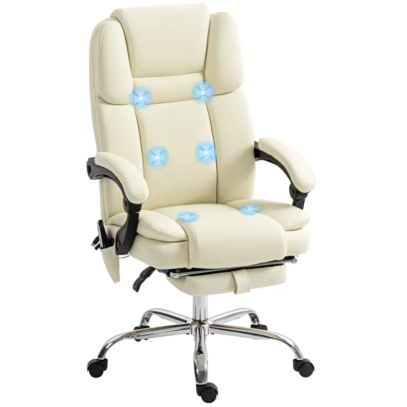 Vinsetto Massage Office Chair, Reclining Executive Office Chair with 6-Point Vibration, Footrest and High Back, White