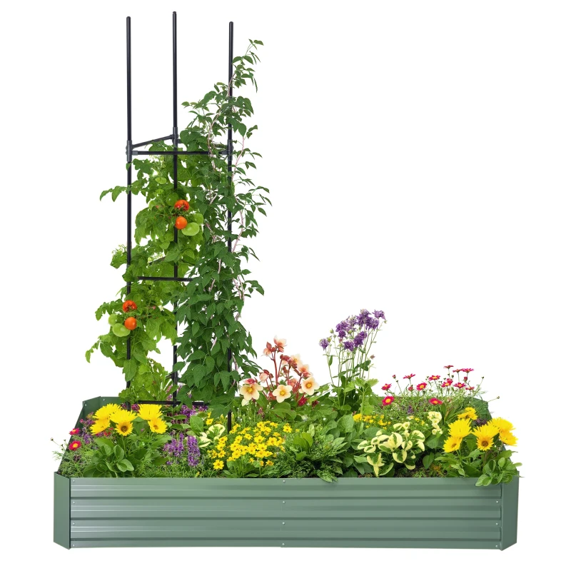 Outsunny 6' x 3' x 1' Raised Garden Bed with 2 Trellis Tomato Cages, Steel Frame Elevated Planter Box, Light Green
