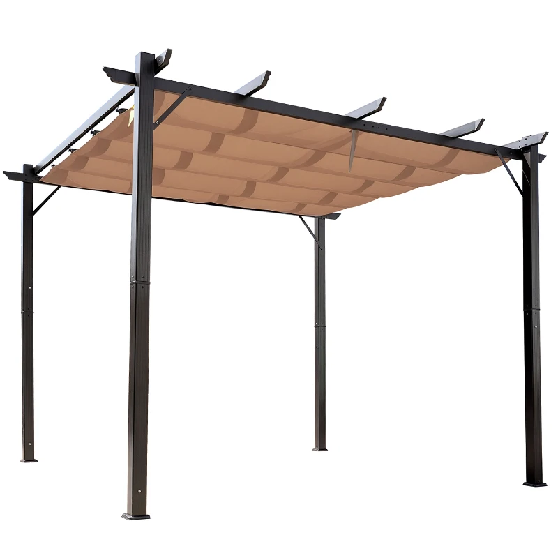 Outsunny 10' x 10' Aluminium Outdoor Pergola Gazebo Backyard Canopy Cover Square Sunshade Garden Grape Trellis Coffee