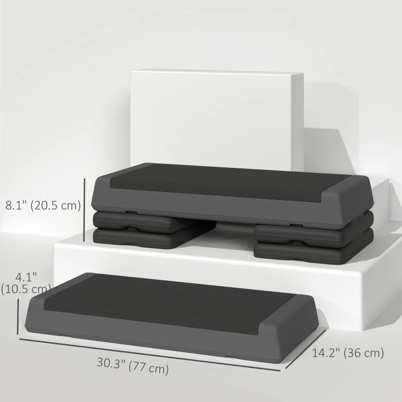 Soozier Adjustable Exercise Step Platform, 3-Level with Risers 4", 6", 8" Aerobic Stepper, 550lbs Weight Capacity, Grey