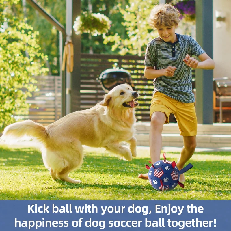 Interactive Dog Soccer Ball Toy with Straps, Convenient Package, Durable Water Toy for Small to Medium Dogs, 6" L x 6" W x 6" H, Blue+Red