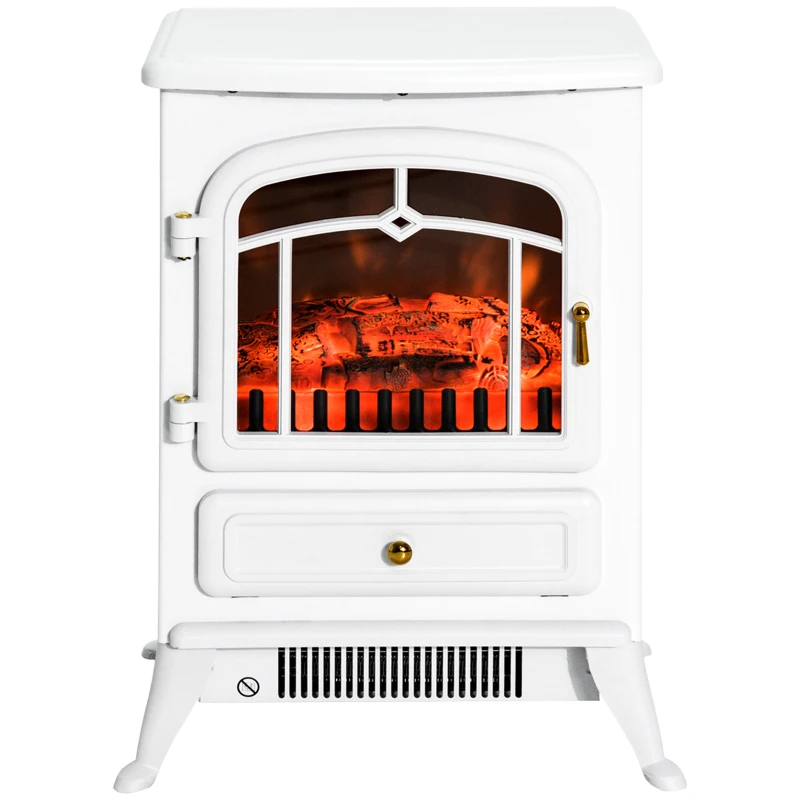 HOMCOM Fireplace Stove, Electric Fireplace Heater with Realistic LED Flames and Logs, 725W/1450W, White