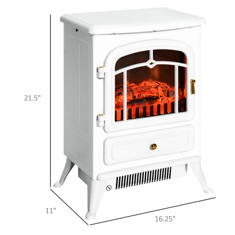 HOMCOM Fireplace Stove, Electric Fireplace Heater with Realistic LED Flames and Logs, 725W/1450W, White