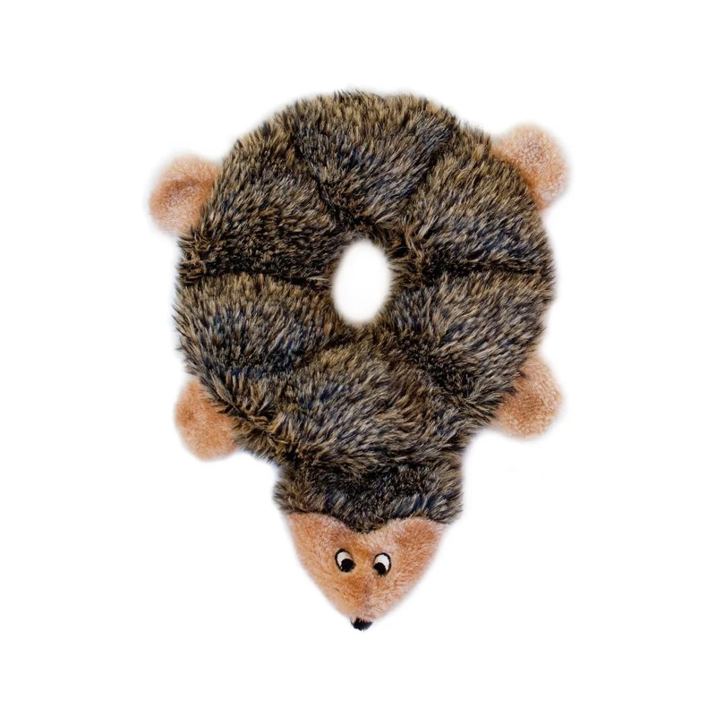 Durable Dog Toy with Fun Hedgehog Design, No Stuffing Squeaky Plush for Small and Medium Dogs, 10" L x 8" W x 1" H, Brown