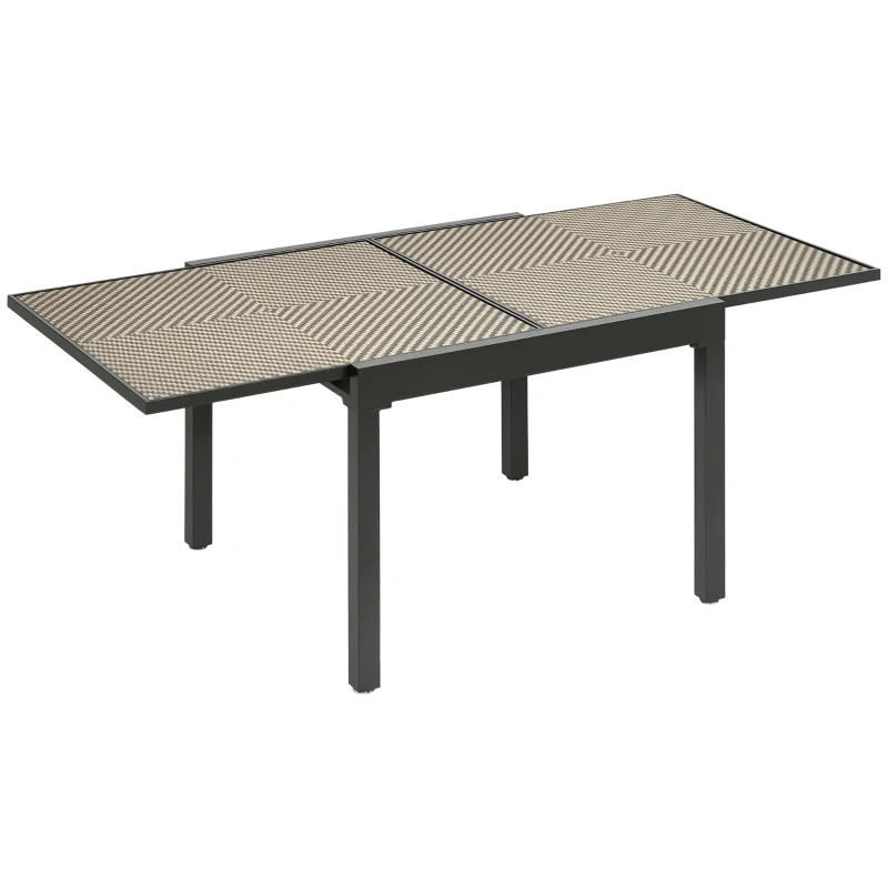 Outsunny Extendable Rattan Dining Table, Patio Retractable Table, Aluminum Frame, 35.4"/70.9" x 35.4", Mixed Brown
