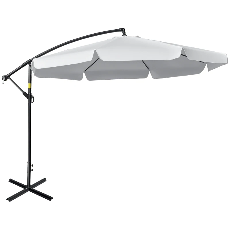 Outsunny 11FT Offset Hanging Patio Umbrella Cantilever Umbrella with Easy Tilt Adjustment, Cross Base and 8 Ribs for Backyard, Poolside, Lawn and Garden, White