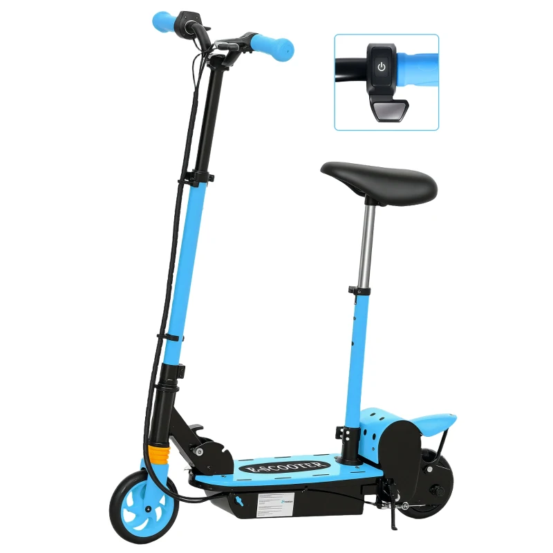 Soozier Foldable Electric Scooter for Kids Ages 6-14, with Seat and 2 Adjustable Heights, Max 6km Range & 12km/h, Blue