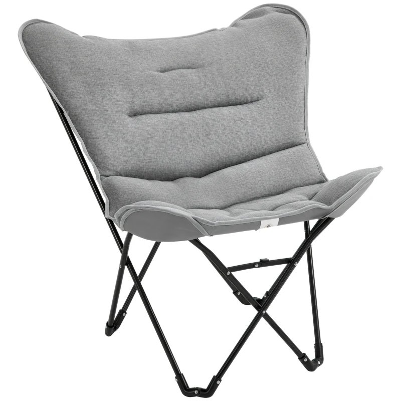 Outsunny Folding Camping Chair, Oversized Padded Lawn Chair w/ Steel Frame for Outdoor, Beach, Picnic, Hiking, Travel, Light Grey