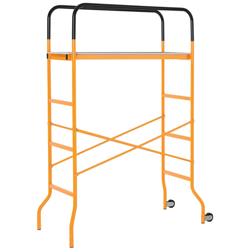 HOMCOM 4-Step Steel Scaffold Organizer Platform 2 Wheels for Easy Movement Non-Slip Design, for Indoor Outdoor Installation of Components and Parts, 45.25''x22.5''x70.75''