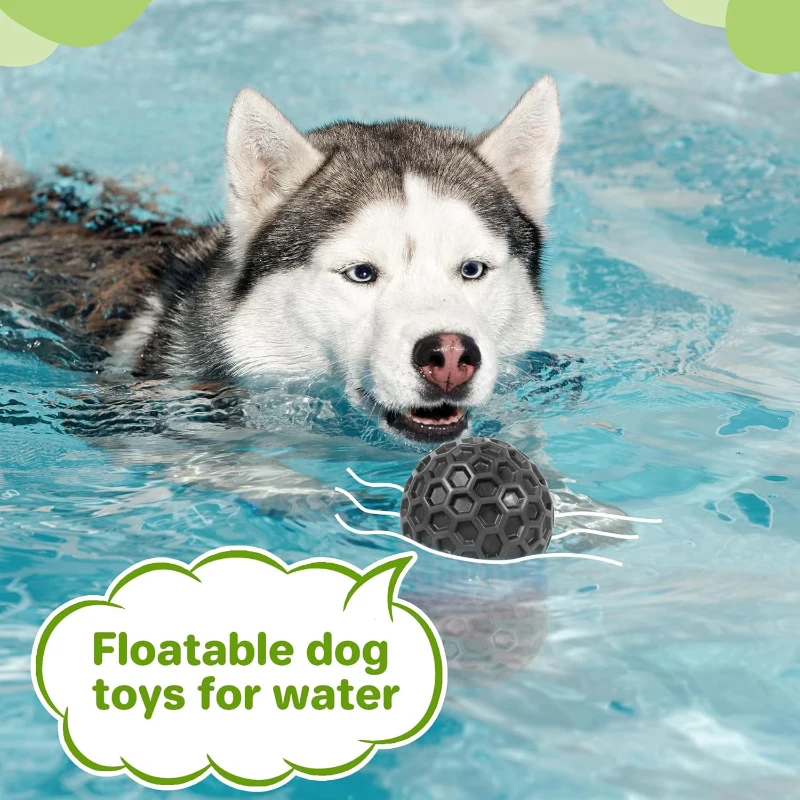 Tough Chew Toys with Teeth Cleaning Texture, High Elasticity, Squeaky Dog Balls for Aggressive Chewers, 3" L x 3" W x 3" H, Black