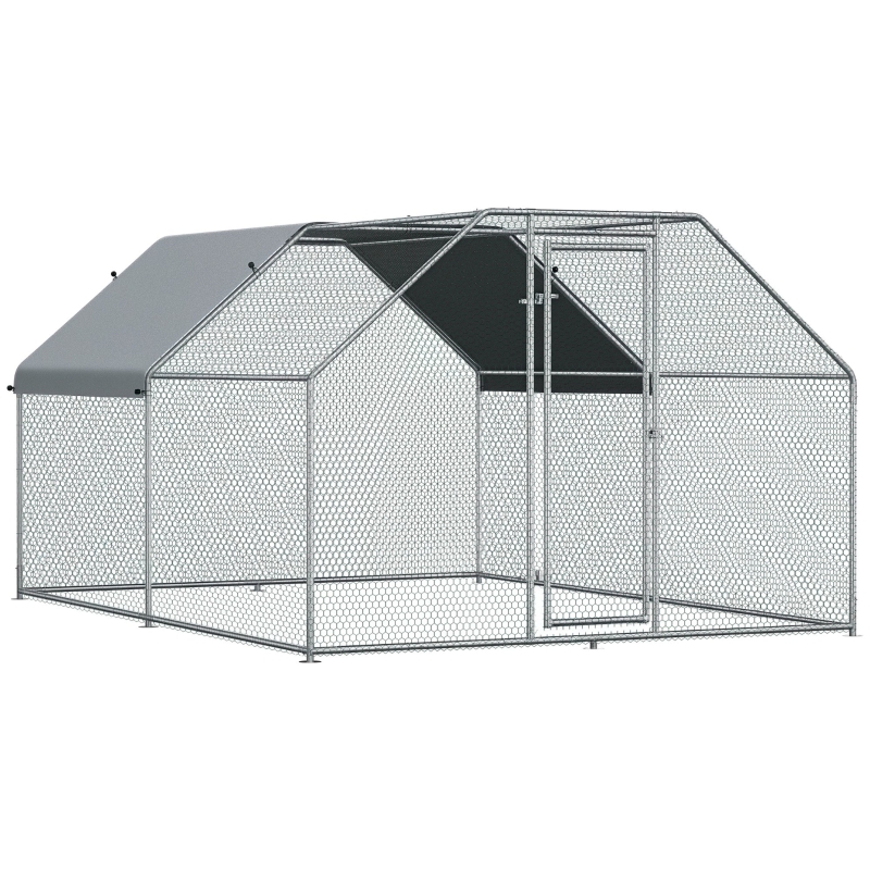 PawHut 12' Metal Chicken Coop Run with Roof, Walk-In Chicken Coop