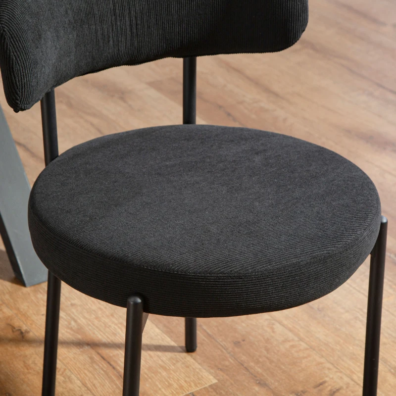 HOMCOM 4 Pieces Kitchen Chairs, Modern Dining Chairs w/ Corduroy Upholstery and Steel Legs for Living Room, Black