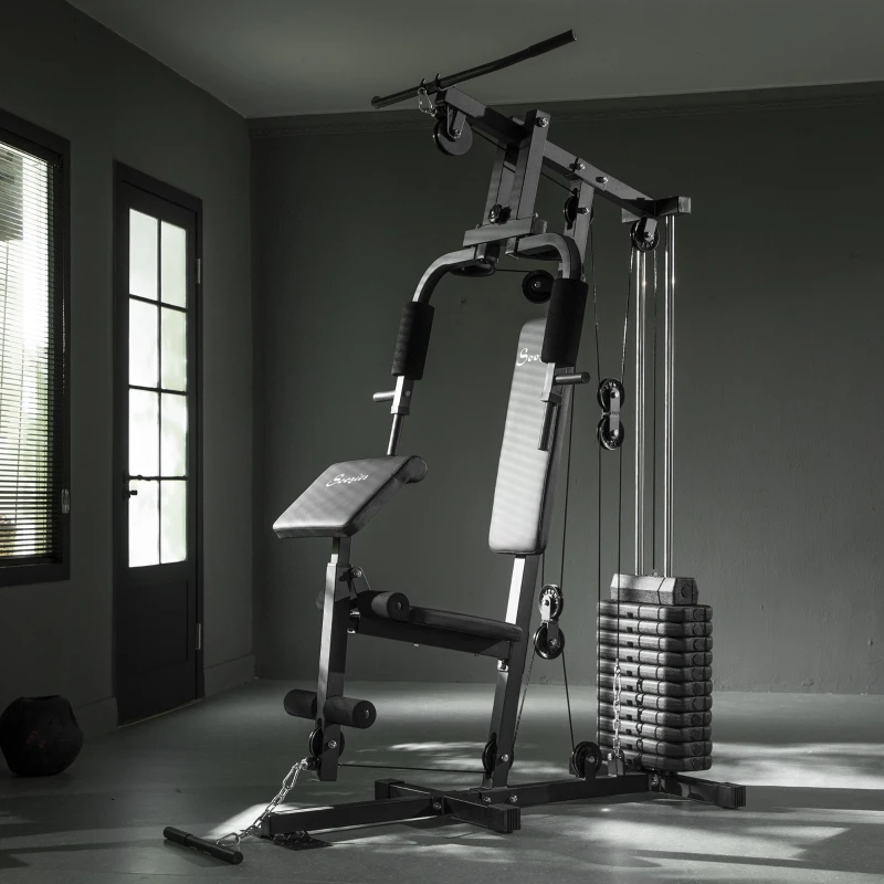 Soozier Home Gym Equipment Weight Training Machine, Multifunction Workout Machine with 143lbs Weight Stack for Full Body Workout and Strength Training, Black