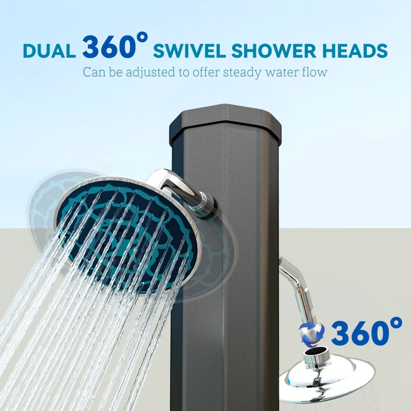 Outsunny 9.2 Gallon Slolar Heated Outdoor Shower with 2 Free-Rotating Shower Heads and Foot Showers for Poolside Beach Spa, 7.1ft