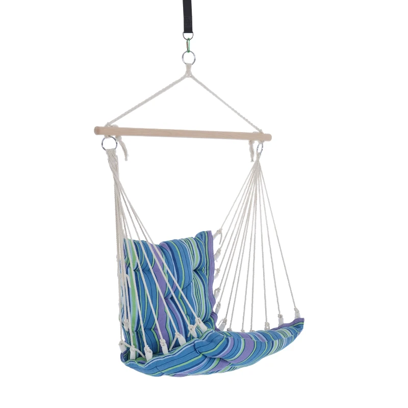 Outsunny Portable Hanging Woven Hammock Seat Rope Swing Chair Sleeping Bed for Outdoor Garden Yard Camping Blue