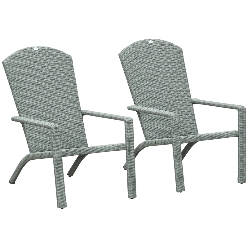 Outsunny 2 Pieces Adirondack Chair Patio Wicker Muskoka Chair, Outdoor PE Rattan Fire Pit Chair for Poolside, Balcony, Deck, Garden, Backyard, Light Grey