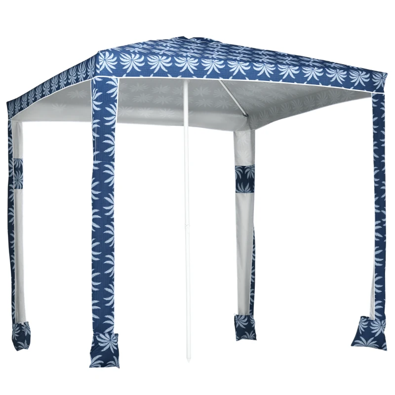Outsunny Beach Umbrella, 6.5' Easy-Assembly Sun-Shade Shelter with Sandbags and Carry Bag, Cool UV50+, Dark Blue