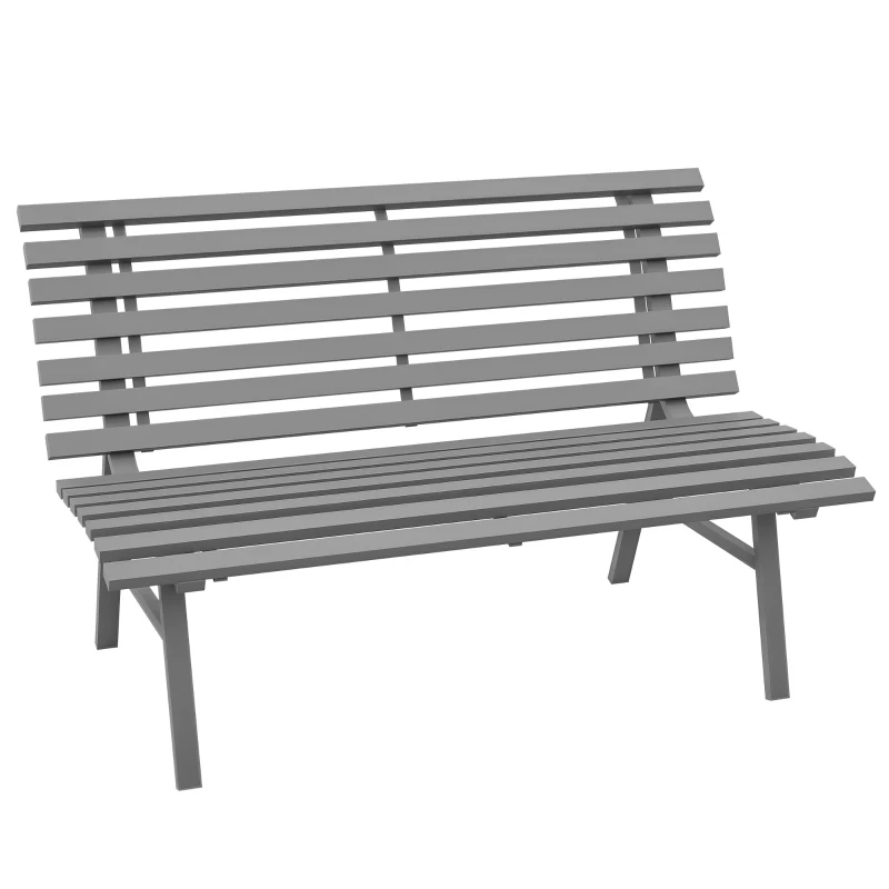 Outsunny Outdoor Bench Patio Bench, Aluminum Lightweight Park Bench with Slatted Seat for Lawn, Park, Deck, Gray
