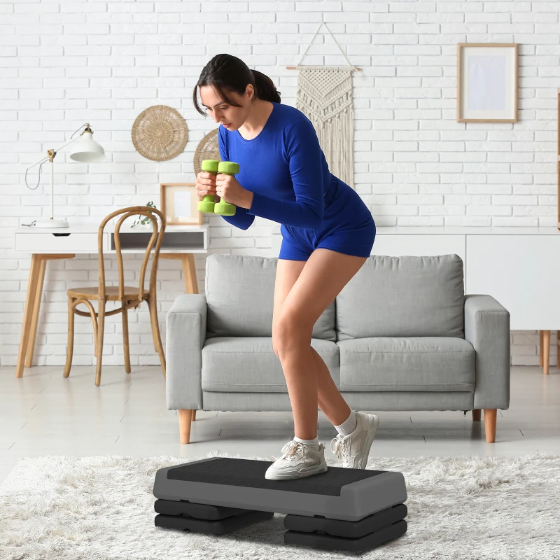 Soozier Adjustable Exercise Step Platform, 3-Level with Risers 4", 6", 8" Aerobic Stepper, 550lbs Weight Capacity, Grey