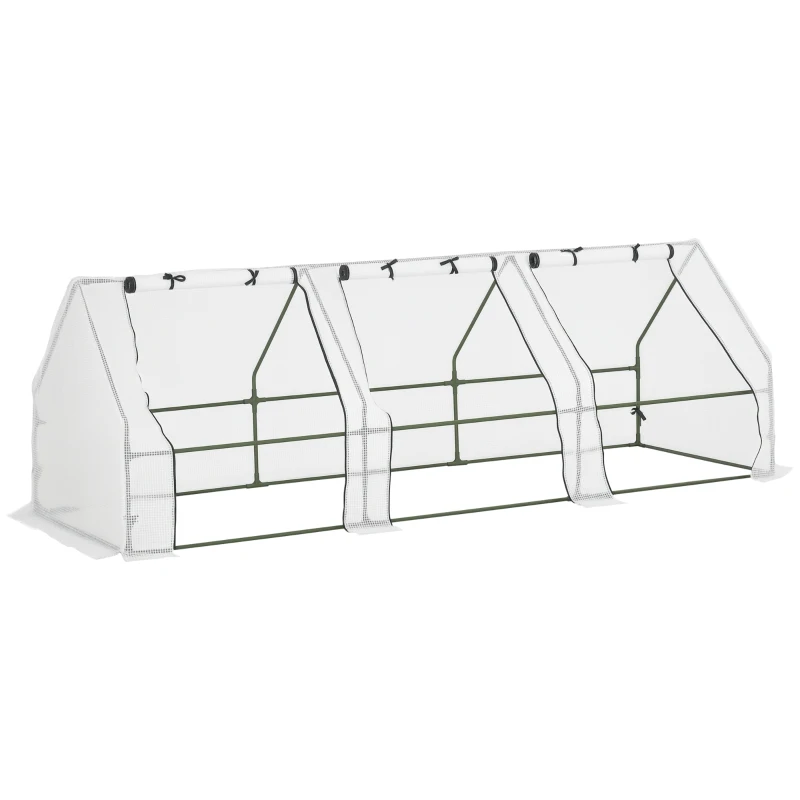 Outsunny 9' x 3' x 3' Outdoor Mini Greenhouse, Portable Tunnel Greenhouse with Large Zipper Doors and PE Cover for Garden, White