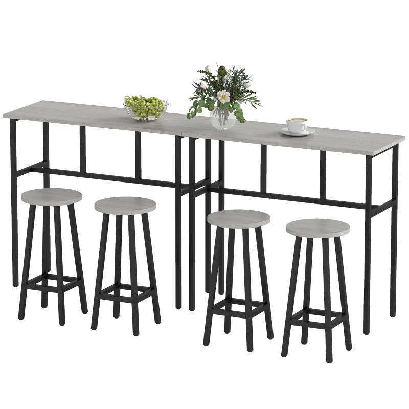 HOMCOM Bar Table Set of 6, Bar Table and Stools for 4, 2 Breakfast Tables and 4 Stools for Living Room, Dining Room, Grey