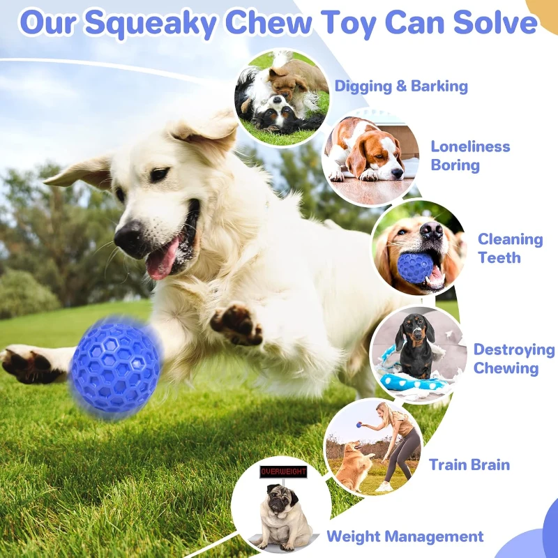 Indestructible Squeaky Dog Ball with High-Stretch and Durable Design, Interactive Chew Toy for Aggressive Chewers, 3" L x 3" W x 3" H, Bluei