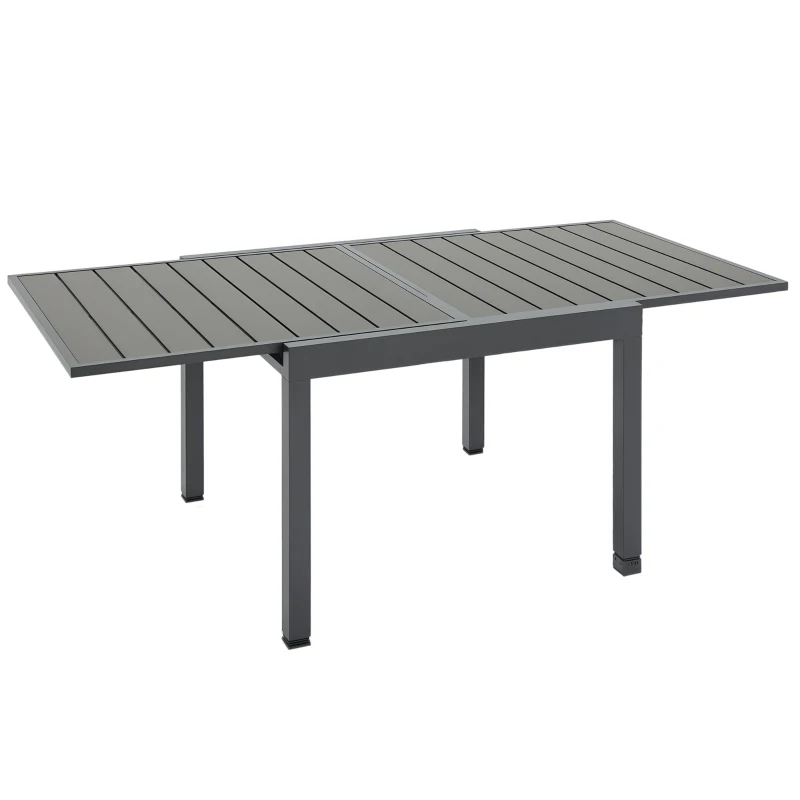 Outsunny Extendable Dining Table Metal Outdoor Slat Table for 4-6 Person Rectangular Lawn Garden Bistro Patio Table with Aluminum Frame, Grey