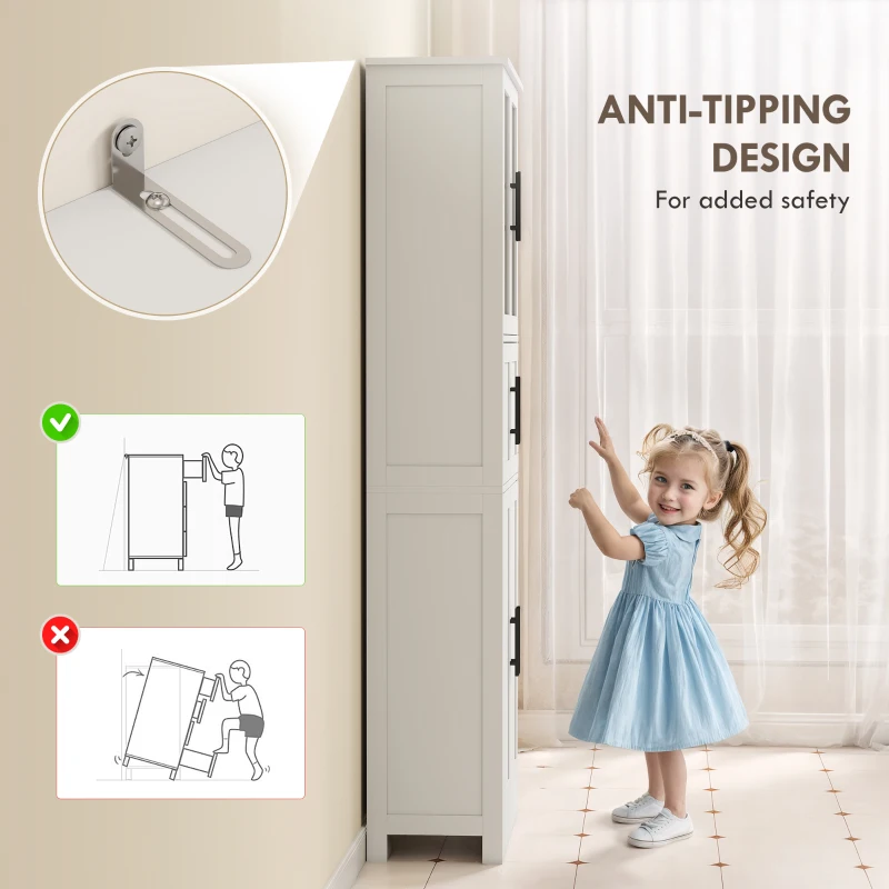 HOMCOM 67" Tall Bathroom Storage Cabinet, Modern Freestanding Bathroom Cabinet with Glass Doors and Adjustable Shelves, White