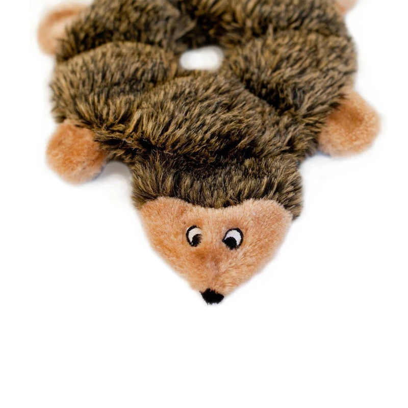 Durable Dog Toy with Fun Hedgehog Design, No Stuffing Squeaky Plush for Small and Medium Dogs, 10" L x 8" W x 1" H, Brown