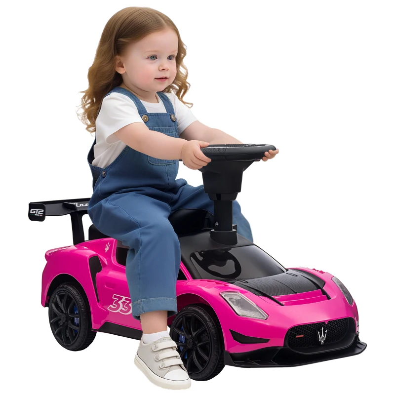 Qaba Licensed Maserati GT2 Baby Sliding Car with Storage, Music, Horn, Foot to Floor Toddler Car for 18-60 Months, Pink
