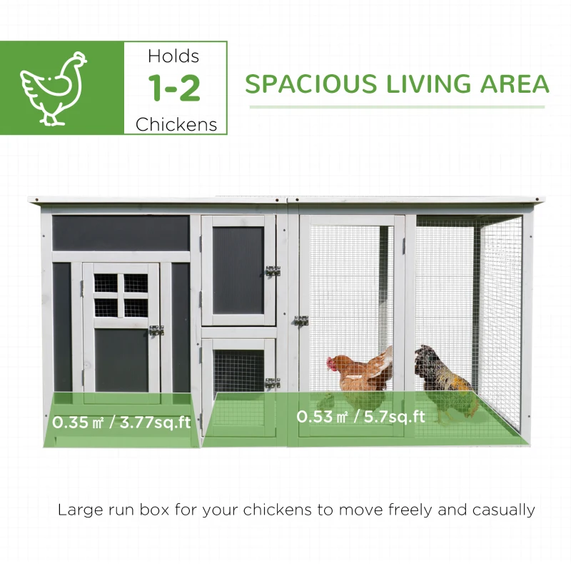 PawHut 63" Chicken Coop Wooden Hen House Rabbit Hutch Poultry Cage Pen Outdoor Backyard with Nesting Box and Run Small Animal Cage PC Roof Grey