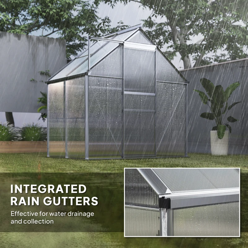 Outsunny 6' x 4' x 6.6' Walk-in Greenhouse, Polycarbonate Greenhouse with Adjustable Roof Vent, Base, Sliding Door, Clear