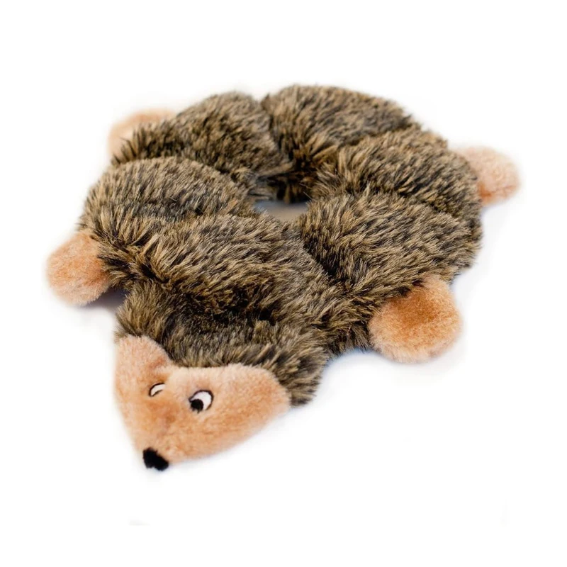 Durable Dog Toy with Fun Hedgehog Design, No Stuffing Squeaky Plush for Small and Medium Dogs, 10" L x 8" W x 1" H, Brown